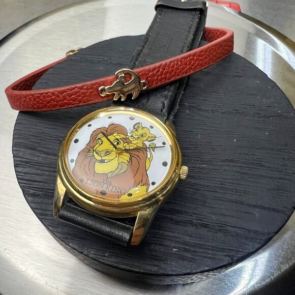 Vintage Disney Lion King Watch with Red Leather Disney Simba Bracelet - Picture 1 of 4
